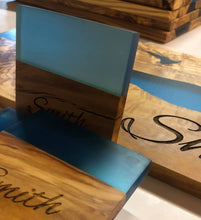 Load image into Gallery viewer, Set of 4 pcs Olive Wood w/Resin Coaster Standard Blue 4x4x0.39