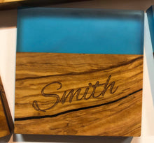 Load image into Gallery viewer, Set of 4 pcs Olive Wood w/Resin Coaster Standard Blue 4x4x0.39
