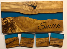 Load image into Gallery viewer, Set of 4 pcs Olive Wood w/Resin Coaster Standard Blue 4x4x0.39