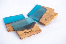 Load image into Gallery viewer, Set of 4 pcs Olive Wood w/Resin Coaster Standard Blue 4x4x0.39