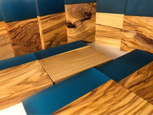 Load image into Gallery viewer, Set of 4 pcs Olive Wood w/Resin Coaster Standard Blue 4x4x0.39