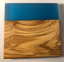 Load image into Gallery viewer, Set of 4 pcs Olive Wood w/Resin Coaster Standard Blue 4x4x0.39