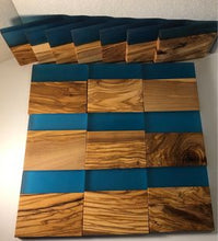 Load image into Gallery viewer, Set of 4 pcs Olive Wood w/Resin Coaster Standard Blue 4x4x0.39