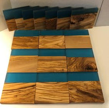 Load image into Gallery viewer, Set of 4 pcs Olive Wood w/Resin Coaster Standard Blue 4x4x0.39