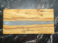 Load image into Gallery viewer, Olive Wood w/Resin Boards - Pearly Gray 18x9x0.5
