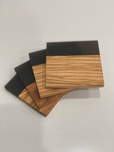 Load image into Gallery viewer, Set of 4 Olive Wood w/Resin Coaster Black 4x4x0.39 in