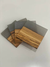 Load image into Gallery viewer, Set of 4 Olive Wood w/Resin Coaster Pearly Gray 4x4x0.039