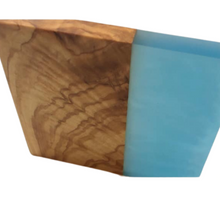 Load image into Gallery viewer, Set of 4 Olive Wood w/Resin Coaster Pearly Blue 4x4x0.39 in