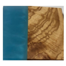 Load image into Gallery viewer, Set of 4 Olive Wood w/Resin Coaster Pearly Blue 4x4x0.39 in