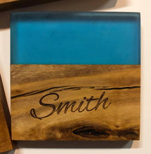 Load image into Gallery viewer, Set of 4 pcs Olive Wood w/Resin Coaster Standard Blue 4x4x0.39
