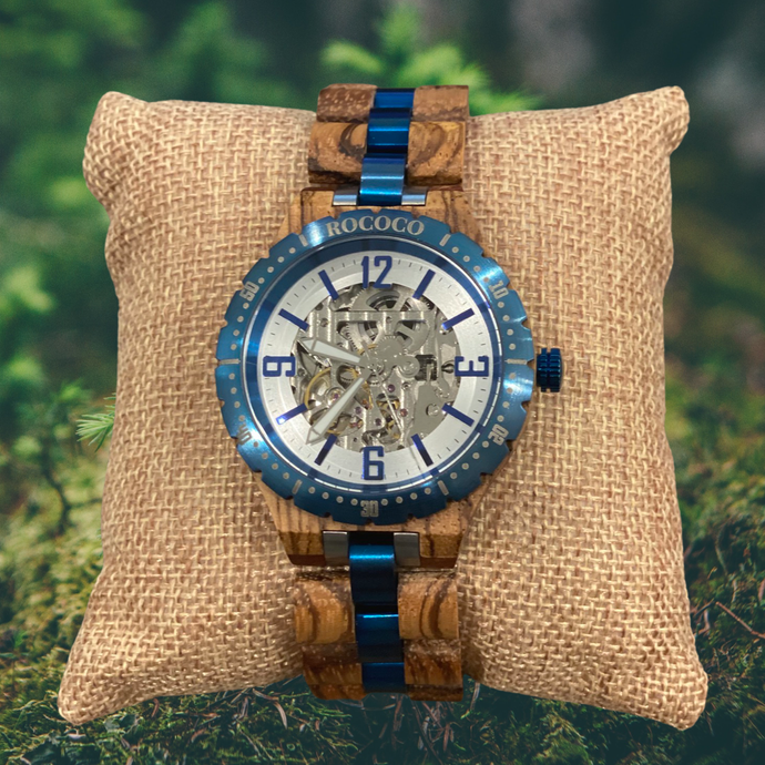 Luxury Handmade Natural Zebra Wood Automatic Mechanical Movement Men's Wooden Watch
