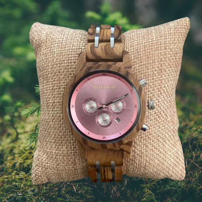 Ladies Luxury Wood Metal Strap Chronograph Date Quartz Timepiece