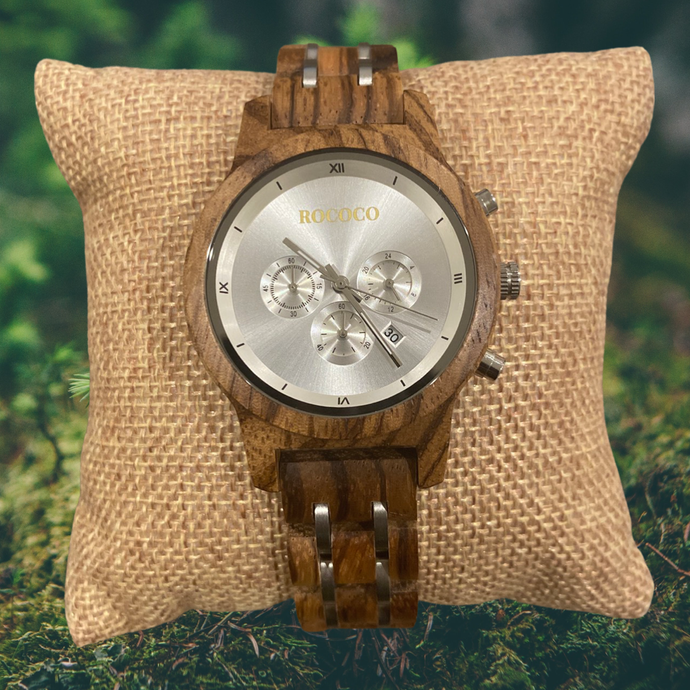 Ladies Luxury Wood Metal Strap Chronograph Date Quartz Timepiece
